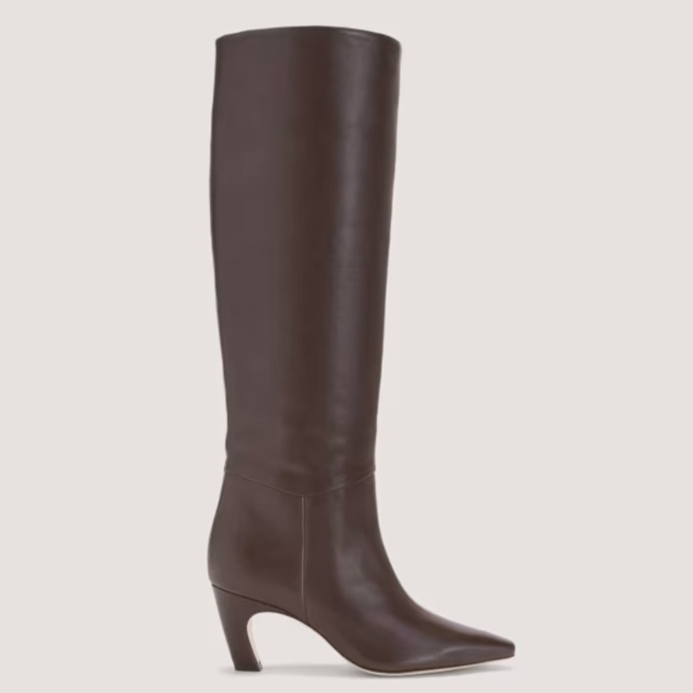 Everlane The Knee-High Banana Heel Boot in dark brown leather pull on 11